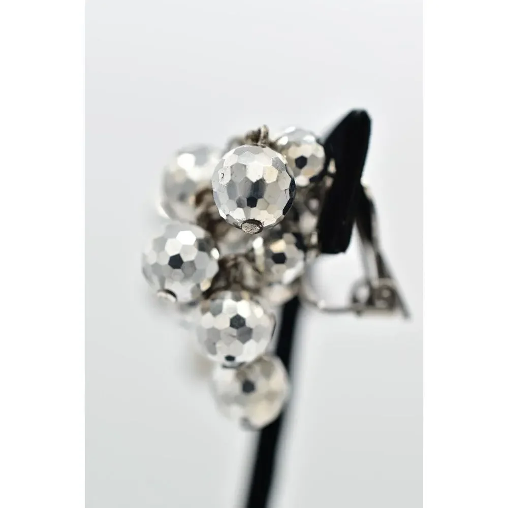Laguna Vintage Clip On Crystal Earrings Silver Disco Chandelier Signed 50s BinBK